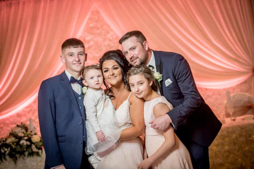 Samantha Willis and Josh on their wedding day, with (left to right) Shea, Lilyanna and Holly