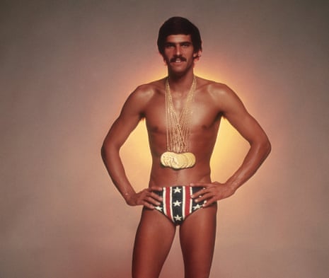 Tight fit: Mark Spitz in 1973 with the seven gold medals he won in the 1972 Olympics… and his Speedo trunks.
