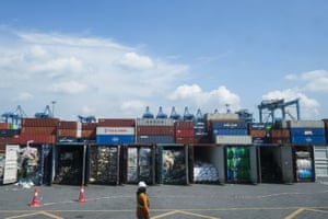 Containers filled with plastic waste are seen before being sent back to their countries of origin in Port Klang, Malaysia.