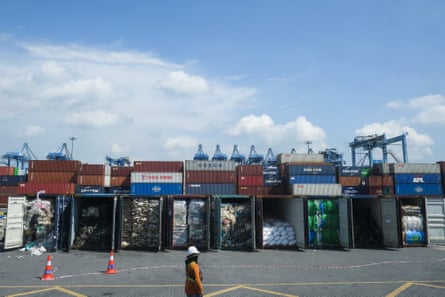 Containers filled with plastic waste are seen before being sent back to their countries of origin in Port Klang, Malaysia.