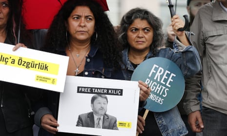A 2017 demonstration in Istanbul for the release of 11 human rights activists accused of belonging to and aiding terror groups, including Amnesty’s Turkey chair Taner Kılıç.
