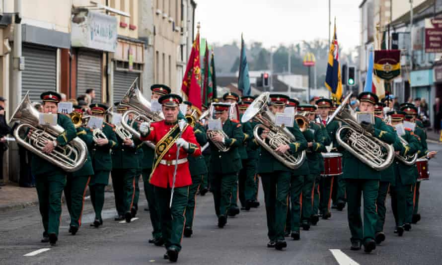 A brass band during a parade through Enniskillen in County Fermanagh.