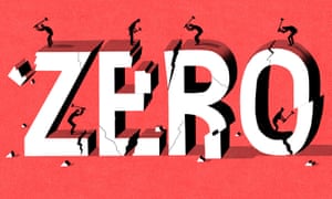 Illustration of workers demolishing huge 'ZERO" by Bill Bragg.