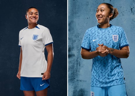 Jess Carter (left) and Lauren James in the new England home and away kits.