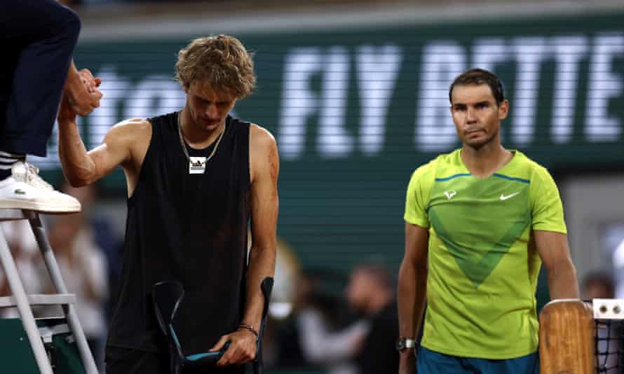 Alexander Zverev is forced to retire from his semi-final with Rafael Nadal