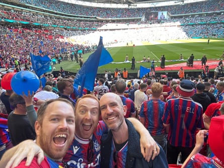 Jo Harman-McGowan (right) watching Crystal Palace at the FA Cup final against Manchester City in May 2025