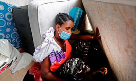 An Ethiopian migrant worker waits outside her country’s embassy in Beirut.