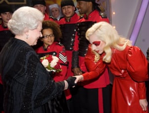 2009: Elizabeth shakes hands with Lady Gaga after the Royal Variety Performance in Blackpool