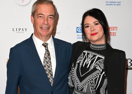 Nigel Farage and Laure Ferrari at an awards ceremony in 2024.