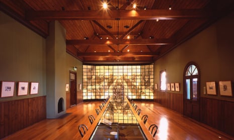 A long table in the Sir Henry Parkes memorial school of arts banquet hall in Tenterfield, NSW, Australia