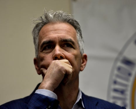 Former congressman Joe Walsh reacts during a campaign to be the 2020 Republican presidential nominee, 31 January 2020.