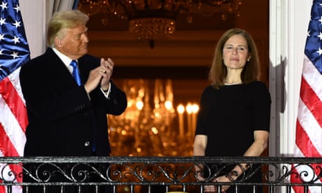 Donald Trump and Amy Coney Barrett at the White House Monday in Washington DC. 