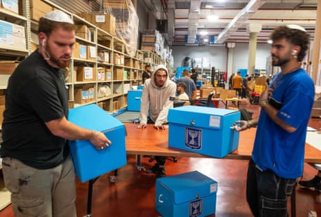 Israeli election material is packed in a central logistics centre.