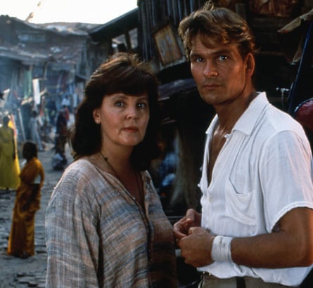 Pauline Collins with Patrick Swayze on a film set