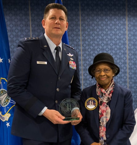 West being inducted into Air Force Space and Missile Pioneers Hall of Fame by Lt Gen DT Thompson in 2018. West was among the so-called “Hidden Figures” part of the team who did computing for the U.S. military in the era before electronic systems. The Air Force Space and Missile Pioneers Hall of Fame is one of Air Force’s Space Commands Highest Honors.(Photo by Adrian Cadiz)