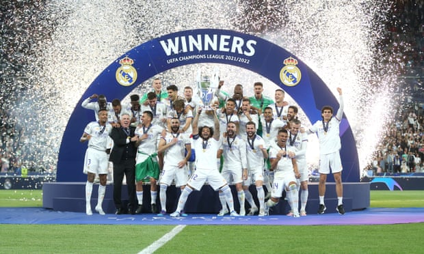 Real Madrid celebrating victory at the Champions League final 2022.