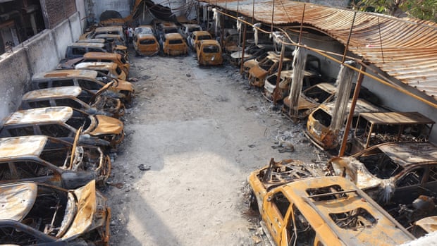 A car park in Delhi’s Shiv Vihar locality which was complete burnt by rioting mobs during the outbreak of violence in the last week of February.