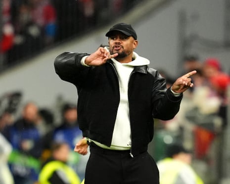 Vincent Kompany reacts on the touchline during Bayern MunichâÂÂs Champions League game against Arsenal