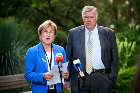 Helen Dalton (left) and David Farley at a press conference outside NSW parliament
