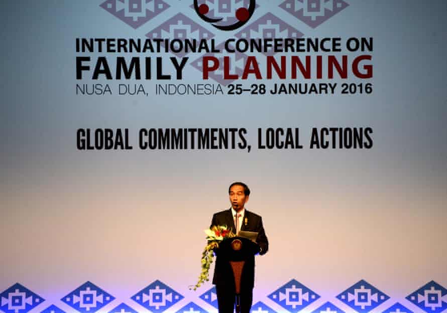 Indonesia’s president, Joko Widodo, speaks at the opening of the international conference on family planning in Bali