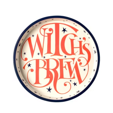 Emma Bridgewater Halloween Witch’s Brew Deep Round Steel Tray, Orange/Cream