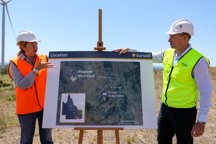 Annastacia Palaszczuk and Queensland energy minister Mick de Brenni discuss the proposed windfarm near Tarong.
