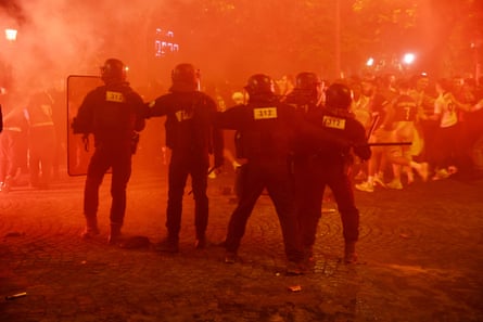 Riot police on the Champs Élysées in Paris