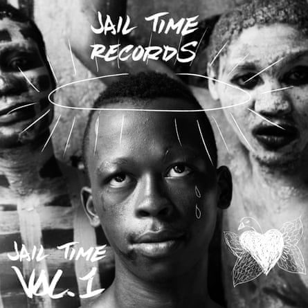 The cover of Jail Time Records’ first double album, featuring three African men’s faces, two daubed in white paint with a halo drawn around the head of the other one.