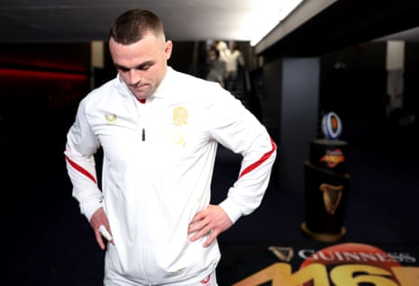 Ben Earl of England prepares to walk out of the tunnel to receive his 50th Cap.