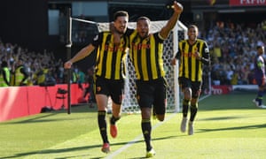 Craig Cathcart celebrates goal for Watford.