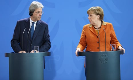 Paolo Gentiloni, the Italian PM, meets Angela Merkel. Merkel said EU states would show a united front.