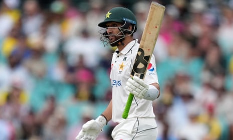 Pakistan's Agha Salman shows dismay after being dismissed for 53 by Mitchell Starc.