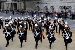 Members of a military marching band outside Westminster Abbey