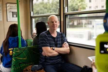 Gleeson on a tram