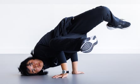 Manizha Talash performing a breakdancing move.