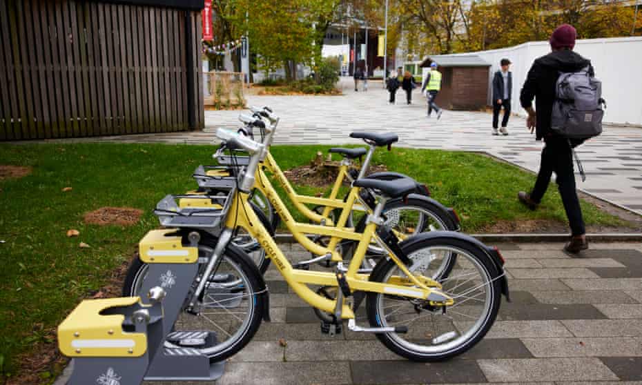 Bee bikes in docking stations at the University of Salford
