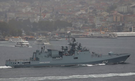 The Russian navy’s frigate, the Admiral Grigorovich, on its way to the Mediterranean.