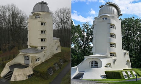 Einsteinturm (Einstein Tower) before and after renovation.
