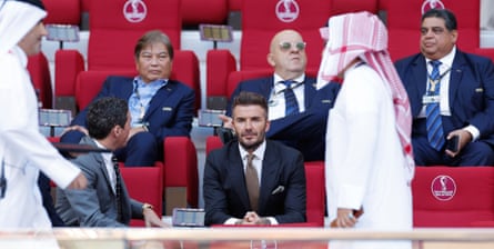 David Beckham looks on ahead of the England v Iran match during the 2022 FIFA World Cup on November 21, 2022. Khalifa International Stadium, Qatar.