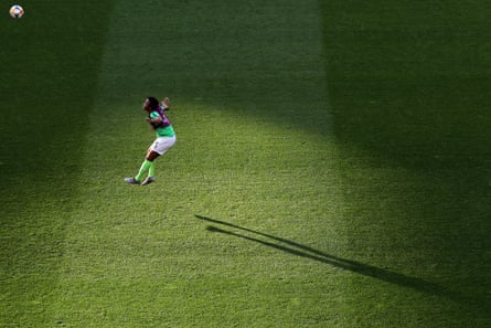 Onome Ebi of Nigeria warms up prior to a group A match between Nigeria and France at Roazhon Park.