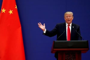 President of the USA, Donald Trump, gave a speech in the Great Hall of the People in Beijing, China, in November 2017.