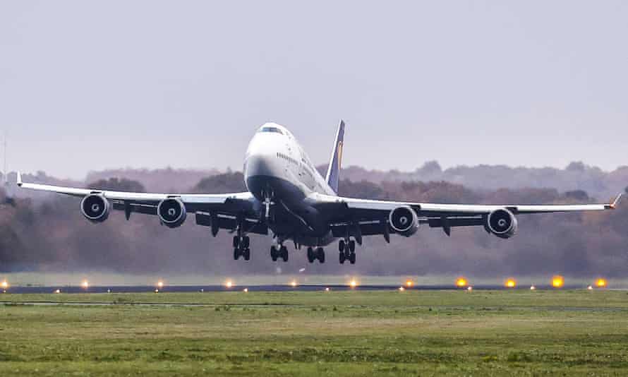 A Boeing 747 takes off at Twente Airport, in November 2020 in Enschede, the Netherlands.