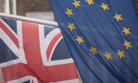 A British and an EU flag.