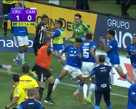 A grab shows violence involving Cruzeiro and Atlético Mineiro players.