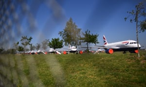British Airways planes sit on the apron at Bournemouth airport.