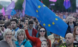 Hungarians attend a pro-European Union rally in Budapest.