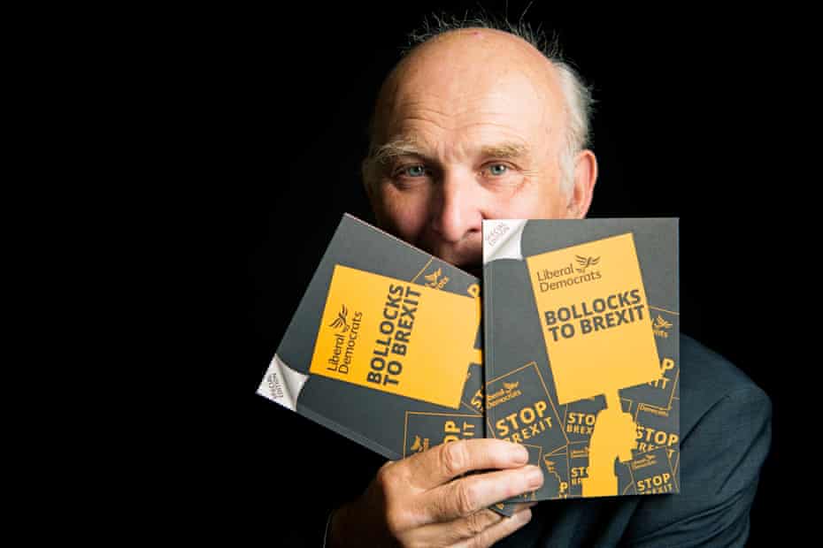 Vince Cable holding Bollocks to Brexit booklets