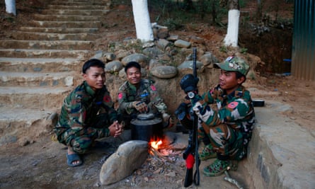 A group of rebel fighters from Chin National Army (CNA) in the Chin province of Myanmar.