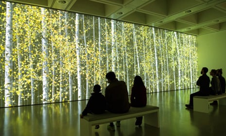 Visitors at the Among the Trees exhibition at the Hayward Gallery, London.