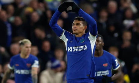 Chelsea's Thiago Silva celebrates scoring their second goal.